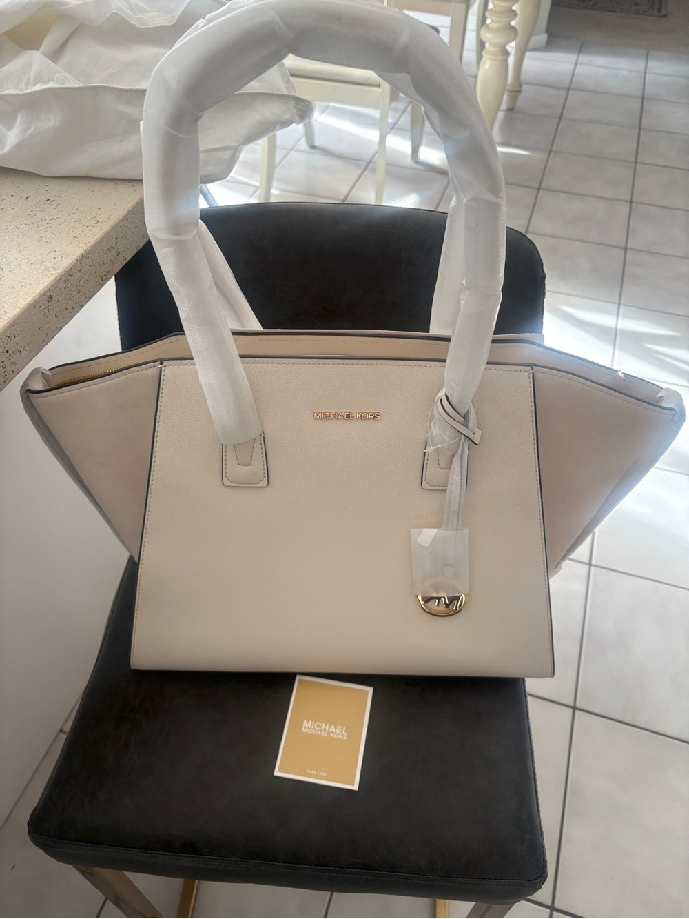 Michael Kors Cream and Tan Winged Satchel